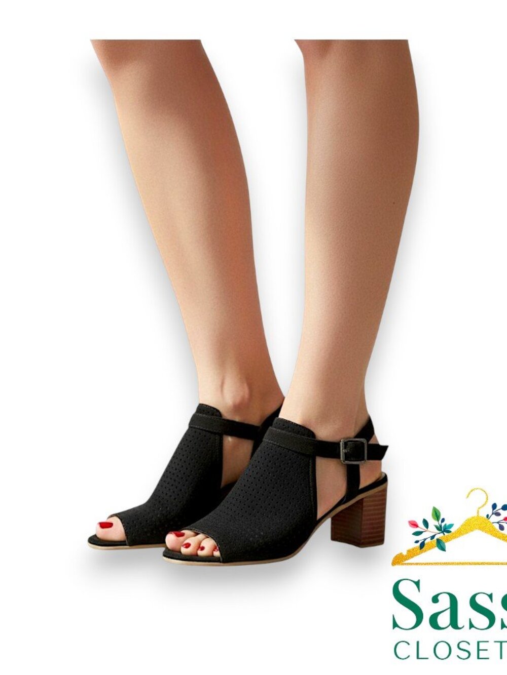 ✨ FRANCO SARTO Black Perforated T-Strap Heels 8 NWT Retro Mary Jane 🖤